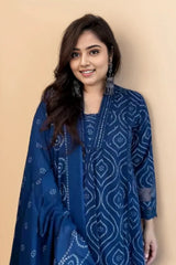 Blue Embroidered Kurti Set with Dupatta