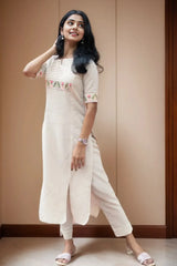 Off White Embroidered Kurta with Pant
