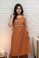 Rustic Orange Sleeveless Kurta with Palazzo