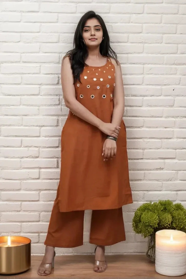 Rustic Orange Sleeveless Kurta with Palazzo