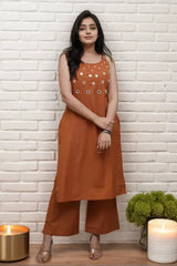 Rustic Orange Sleeveless Kurta with Palazzo