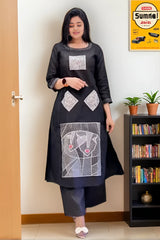 Black Cotton Flex Kurta With Palazzo