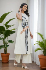 Blue Parrot Embroidered Cotton Flex Co-Ord Set