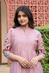 Lilac Embroidered A-Line Kurta with Pant