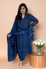 Blue Embroidered Kurti Set with Dupatta