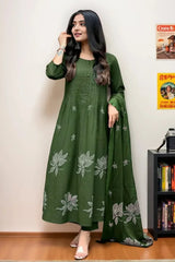 Green Pintex Kurta with Pant and Dupatta