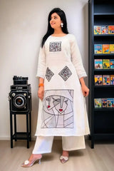 White Cotton Flex Kurta With Palazzo