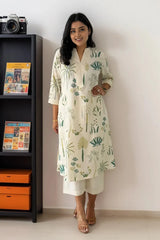 Green Cotton Flex Kurta With Palazzo