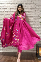 Pink Embroidered Anarkali Kurti Set With Dupatta
