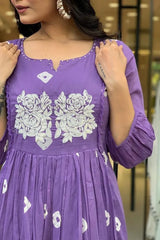 Purple Anarkali Embroidered Kurti with Pant
