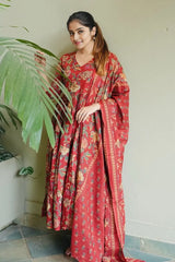 Maroon Floral Kurti Set with Dupatta