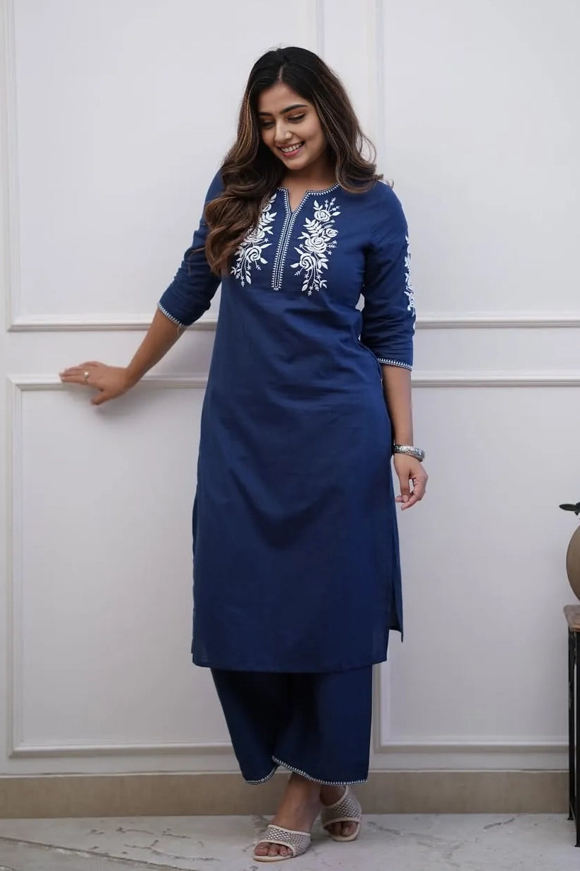 Blue Embroidered Kurta with Palazzo
