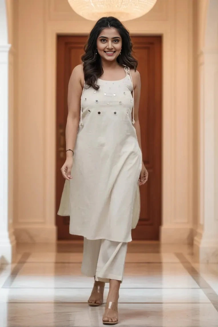 Off White Sleeveless Kurta with Palazzo