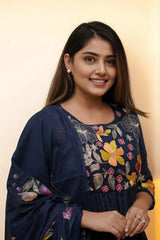 Blue Embroidered Anarkali Kurti Set With Dupatta