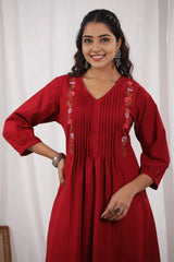 Maroon Pintex A-Line Kurta with Pant