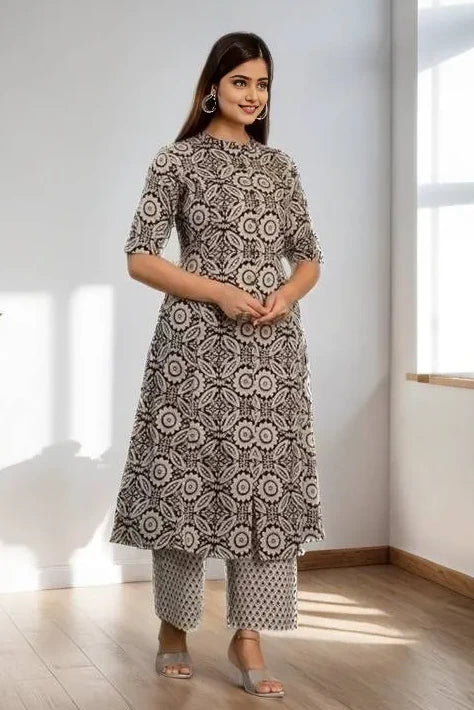 Black Printed Kurta with Palazzo