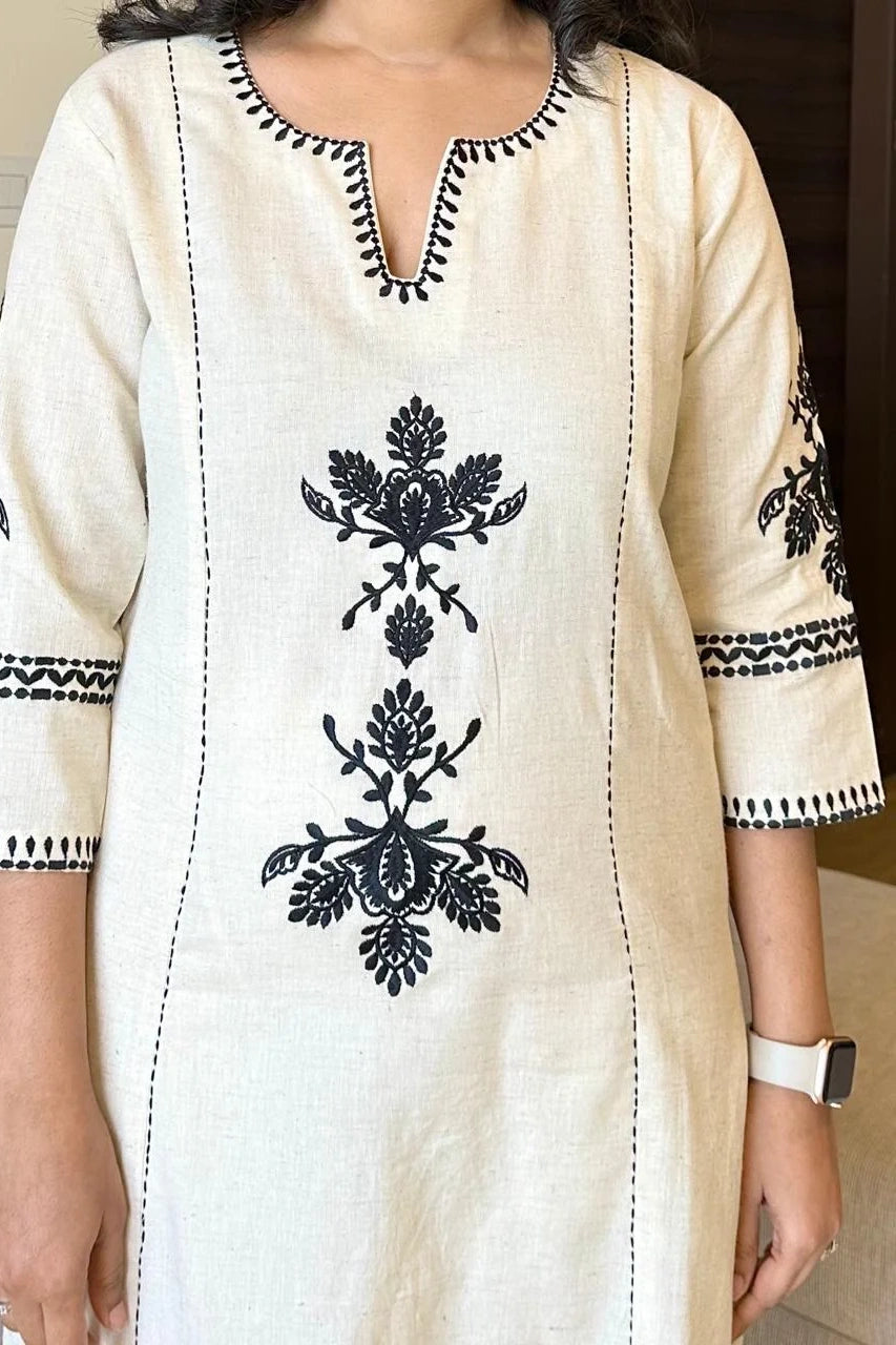 Off White Embroidered Kurta with Palazzo
