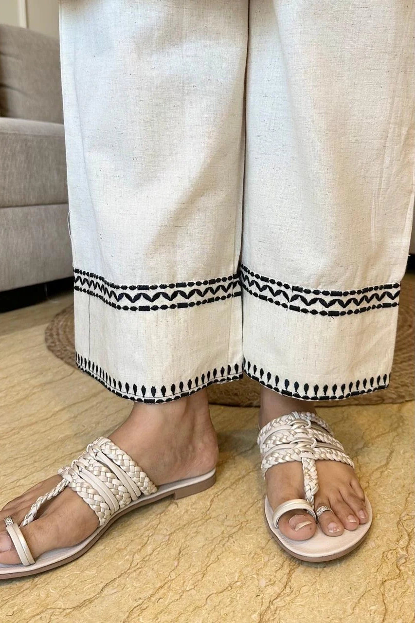 Off White Embroidered Kurta with Palazzo