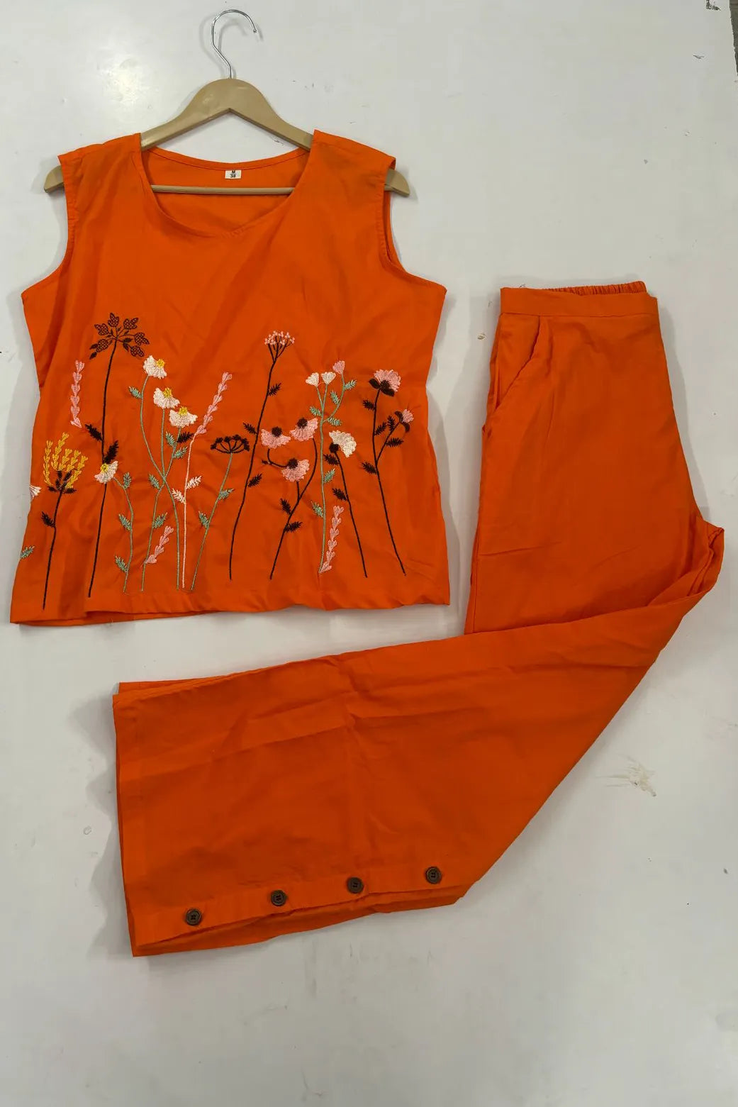 Orange Embroidered Sleeveless Palazzo Co-ord Set