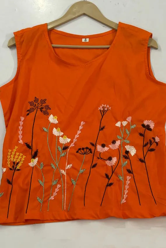 Orange Embroidered Sleeveless Palazzo Co-ord Set
