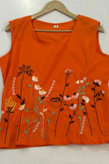 Orange Embroidered Sleeveless Palazzo Co-ord Set
