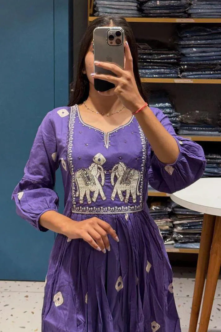 Purple Embroidered Kurta with Pant and Dupatta