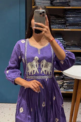 Purple Embroidered Kurta with Pant and Dupatta