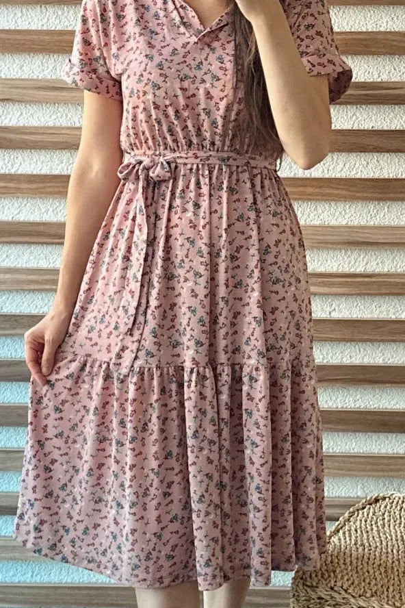 Oyster Pink Floral Midi Dress