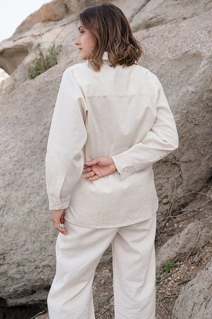 Off White Cotton Flex Embroidered Co-Ord Set