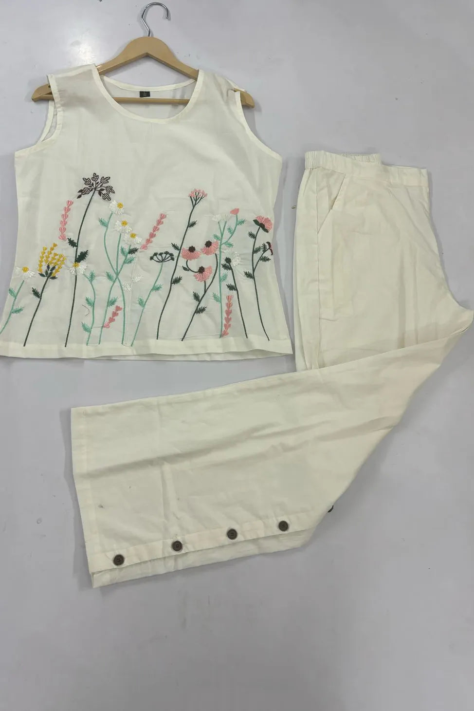 White Embroidered Sleeveless Palazzo Co-ord Set