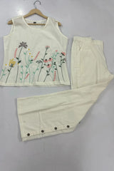 White Embroidered Sleeveless Palazzo Co-ord Set